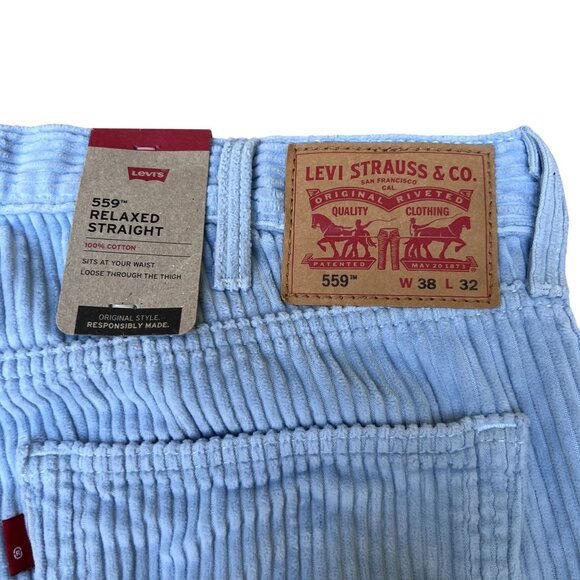 Levis 559 NWT Mens 38x32 Relaxed Straight Fit Sky Blue Wide Wale Corduroy Pants - Picture 7 of 15